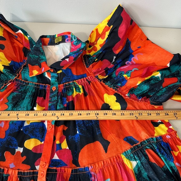 Love Highlight Exaggerated Puff Sleeve Mini Dress XL Multicolor Tiered - Picture 7 of 10